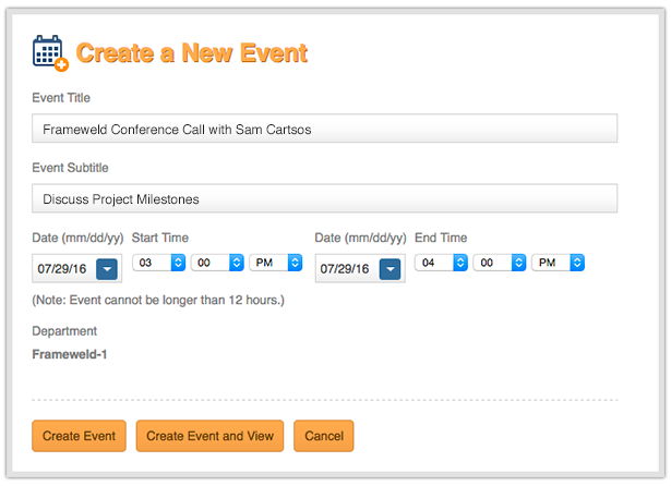 Create a New Event modal